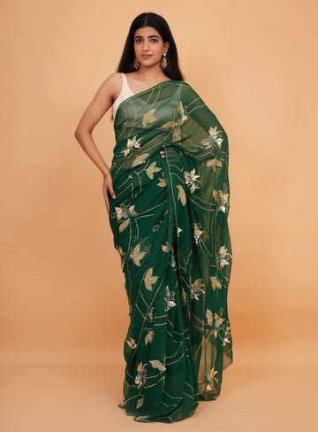 Ranas Bottle Green Sequine Work Saree