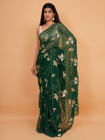 Ranas Bottle Green Sequine Work Saree