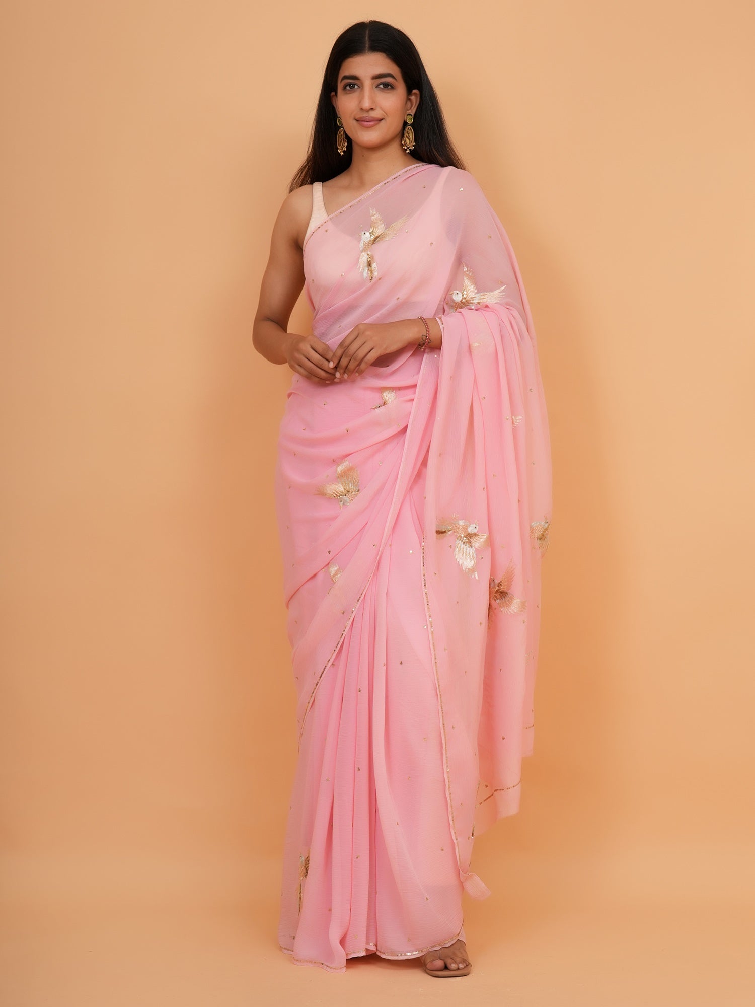 Ranas Pure Chiffon Aari & Zardosi Work Saree