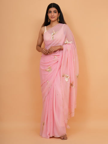 Ranas Pure Chiffon Aari & Zardosi Work Saree