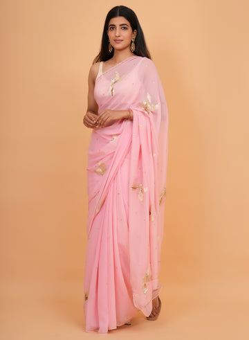 Ranas Pure Chiffon Aari & Zardosi Work Saree