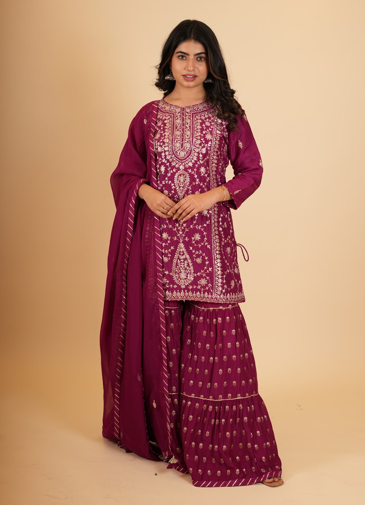 Ranas Wine color Pittan work Sharara