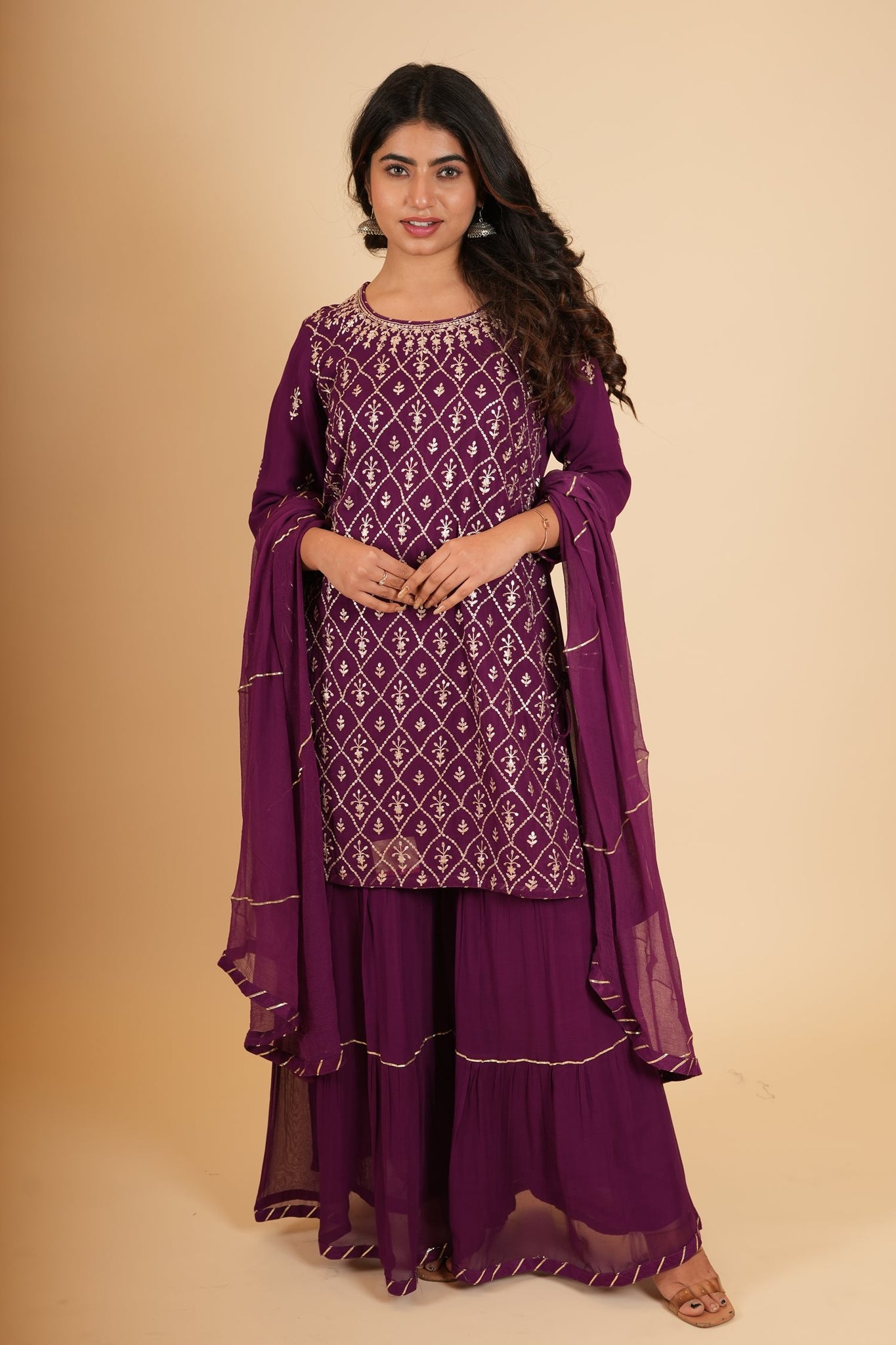 Ranas Purple Color Pittan Work Sharara Set