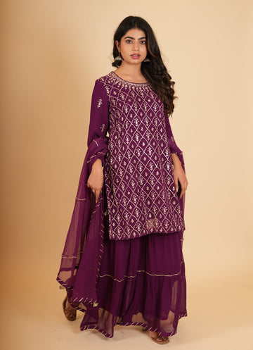 Ranas Purple Color Pittan Work Sharara Set