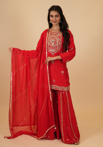 Ranas Red Color Gota Patti Work Sharara Set