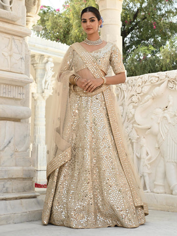 Ranas Beige Color Mirror Work Lehenga