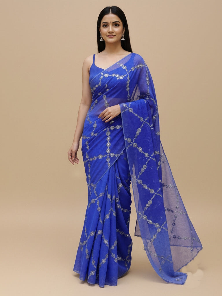 Ranas Blue Color Sequine work Saree
