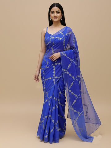 Ranas Blue Color Sequine work Saree