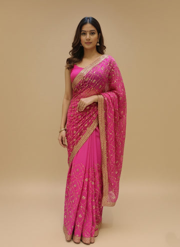 Ranas Rani Pink Pure Chiffon Saree