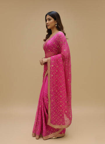 Ranas Rani Pink Pure Chiffon Saree