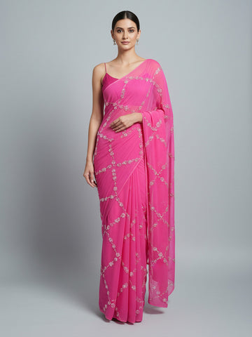 Ranas Pink Color Pure Chiffon Saree