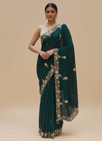 Ranas Pure Chiffon Aari & Sequine Work Saree