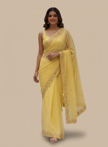 Ranas Pure Chiffon Aari & Sequine Work Saree