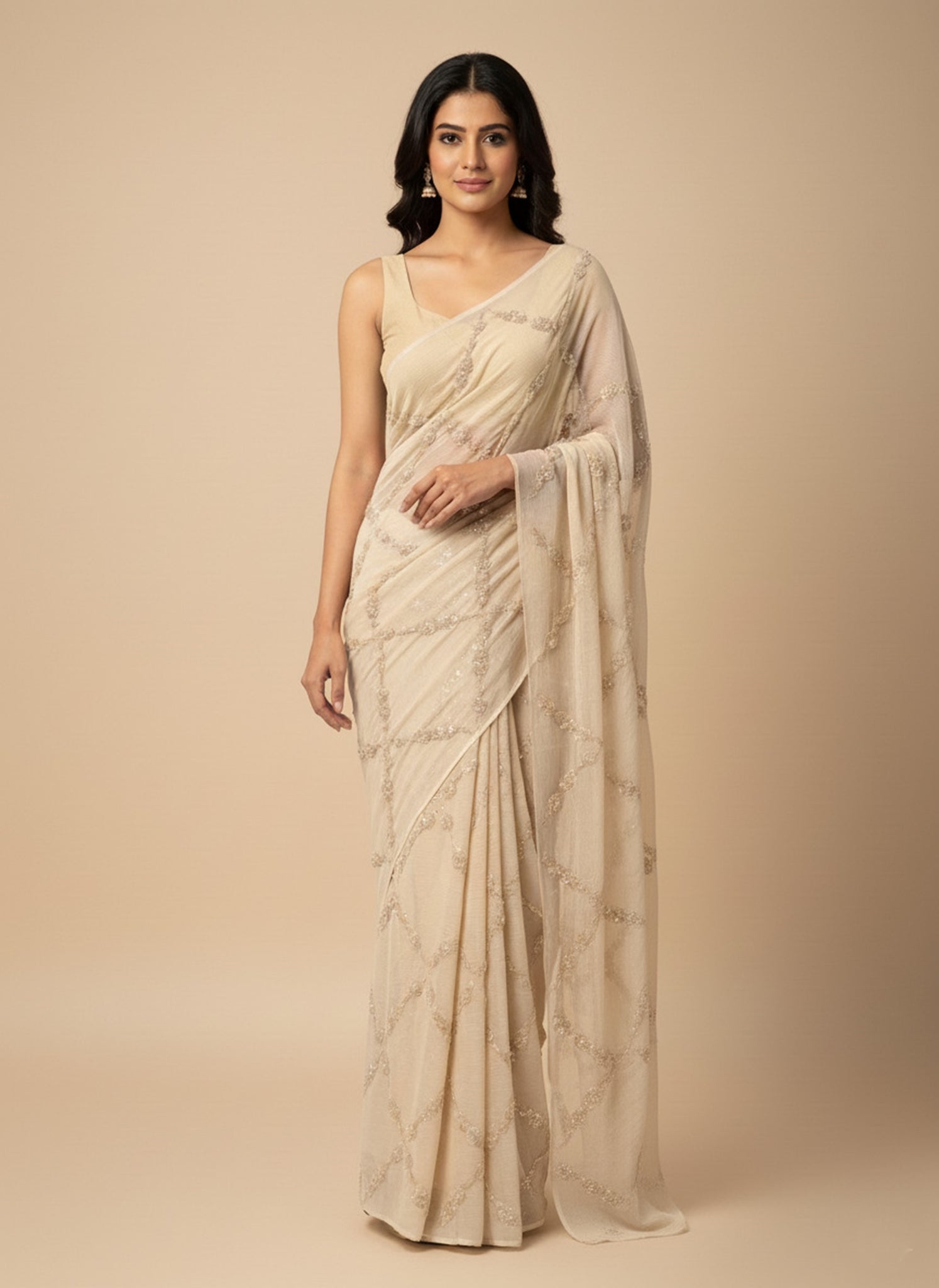 Ranas Sequine Work Pure Chiffon Saree