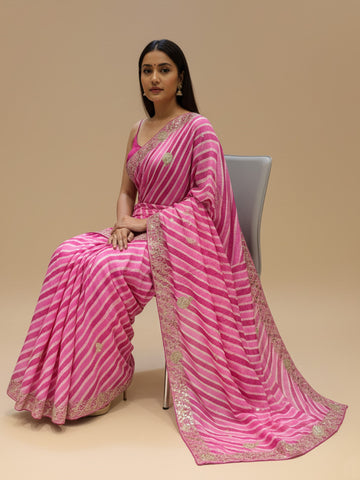 Ranas Pink & Rani Color Leheriya Saree