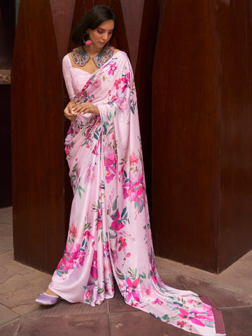 Ranas Pink Color Floral Printed Designer Saree