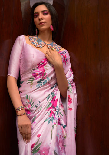 Ranas Pink Color Floral Printed Designer Saree