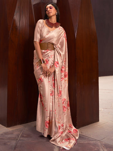 Ranas Peach Color Floral Printed Designer Saree