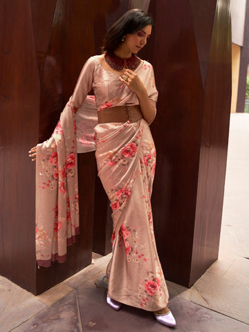 Ranas Peach Color Floral Printed Designer Saree