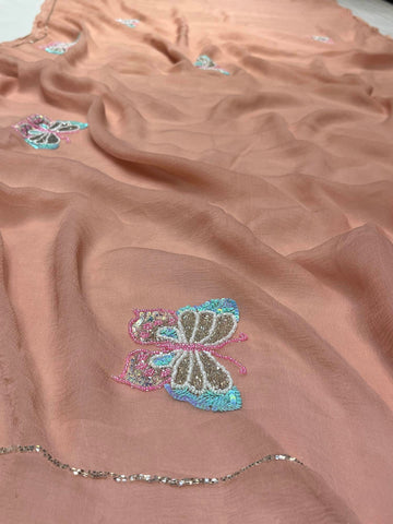 Ranas Moti & Sequins Work Chiffon Saree