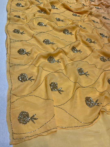 Ranas Shaded Yellow & Peach Crepe Saree