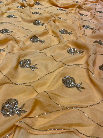 Ranas Shaded Yellow & Peach Crepe Saree