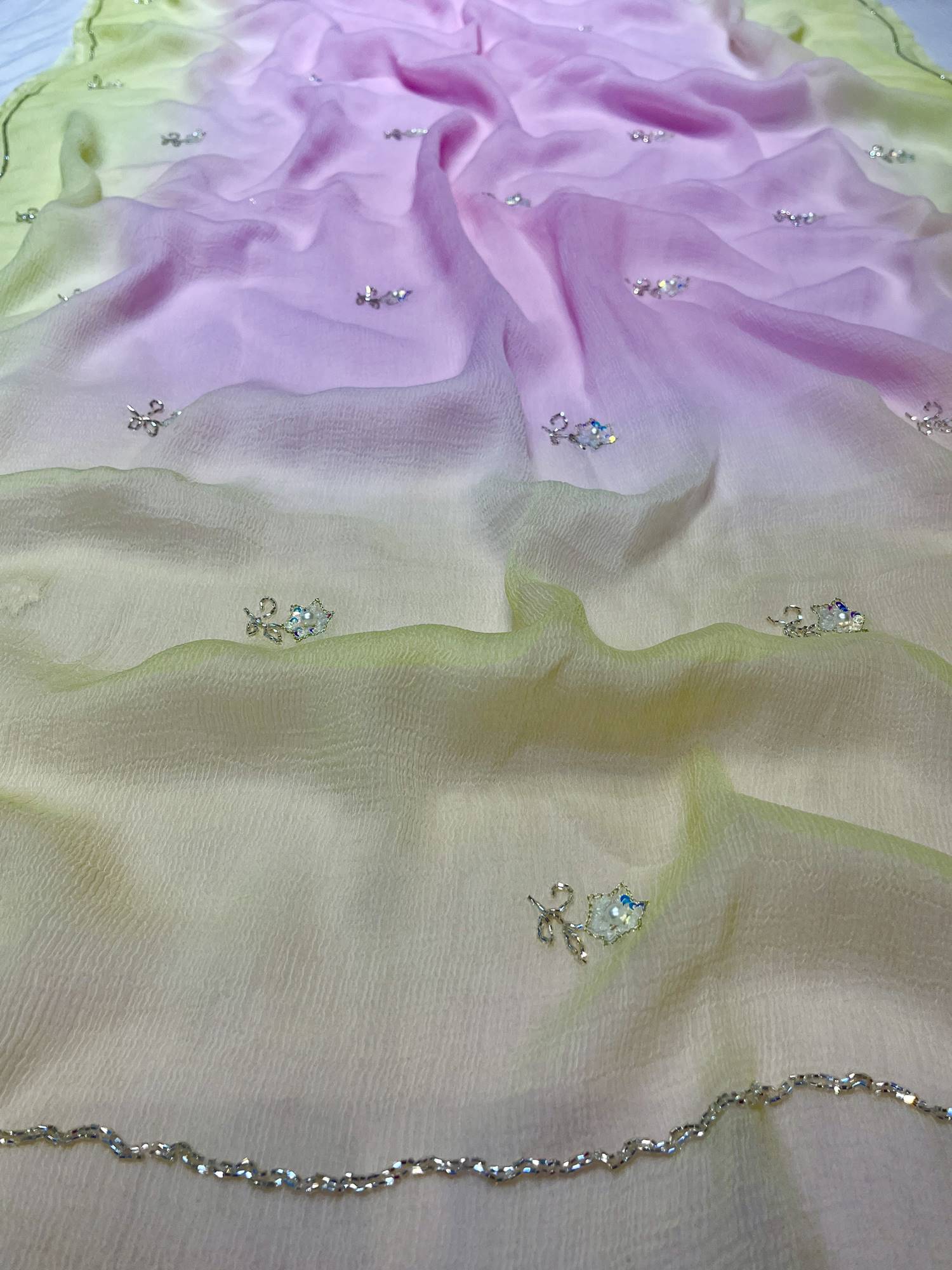 Ranas Yellow & Pink Shaded Chiffon Saree