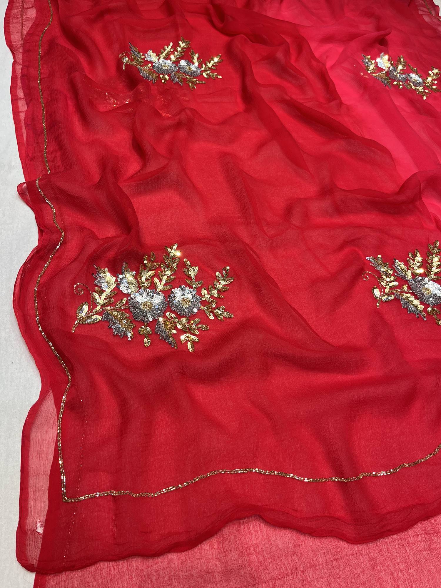 Ranas Red Shaded Chiffon Saree