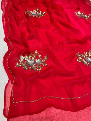 Ranas Red Shaded Chiffon Saree