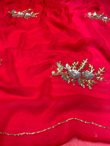 Ranas Red Shaded Chiffon Saree