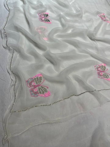 Ranas Moti & Sequins Work Chiffon Saree