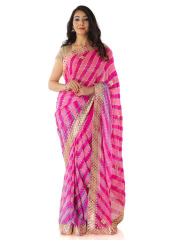 Ranas Pink Leheriya Pure Georgette Saree with Pittan Work