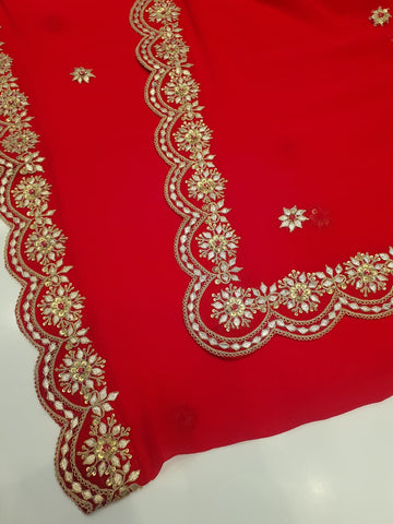 Ranas Pure Chiffon Shaded Red Color Saree