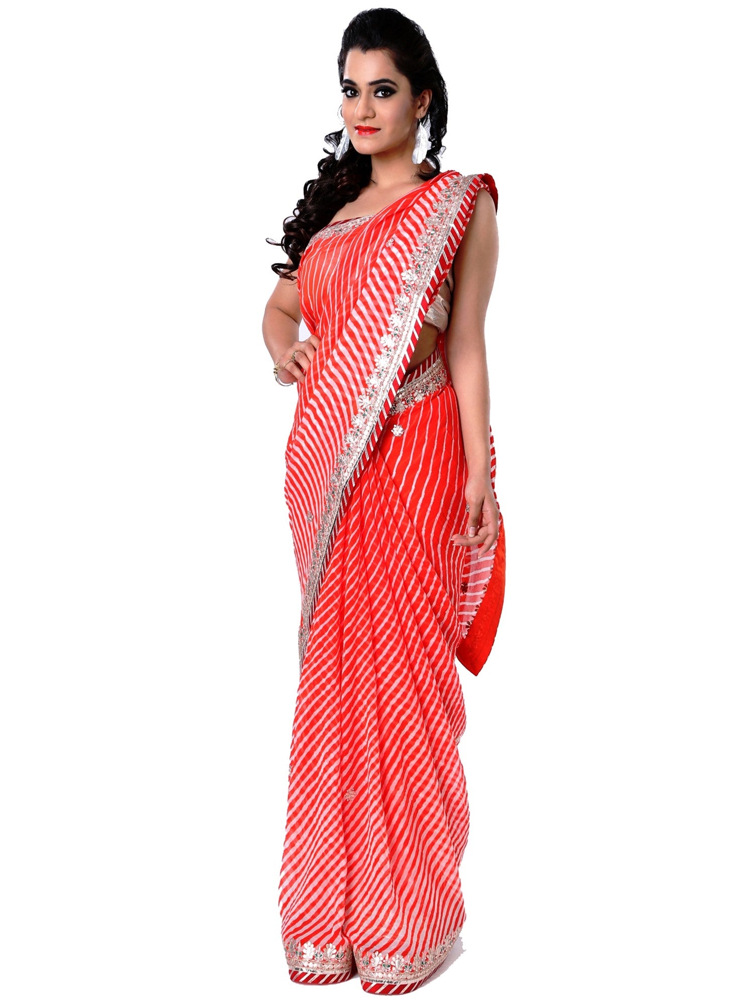 Ranas Red Pure Georgette Gota Saree