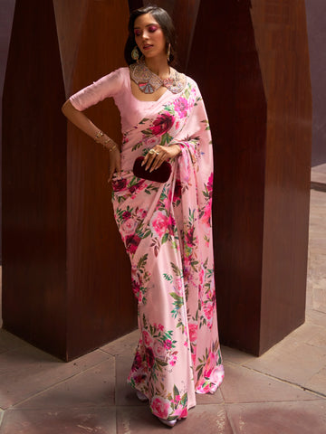 Ranas Pink Color Floral Printed Designer Saree