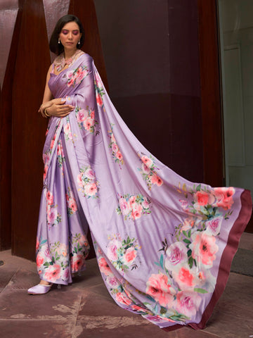 Ranas Purple Color Floral Printed Designer Saree