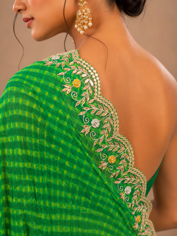 Ranas Green Color Gota Patti Work Leheriya Mothda Saree