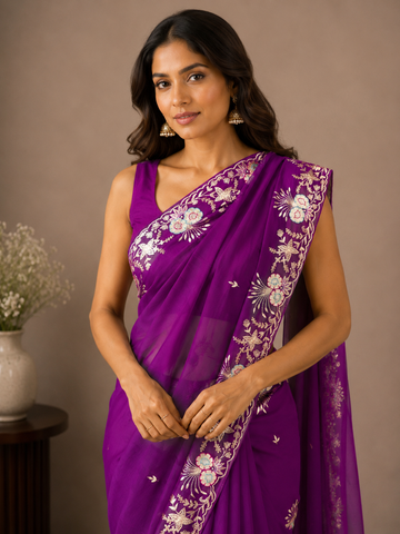 Ranas Purple Color Pure Chiffon Designer Saree