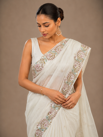 Ranas Pista Green Color Organza Fabric Saree