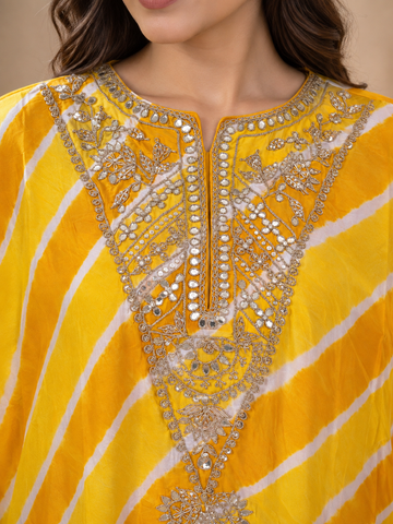 Ranas Yellow Leheriya Royal Kaftan Set