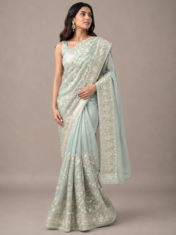 Ranas Sea Green Color Resham Work Designer Saree
