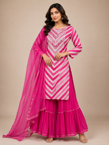 Ranas Rani & Pink Leheriya Traditional Designer Sharara set