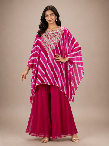 Ranas Pink & Rani Leheriya Ethnic Kaftan