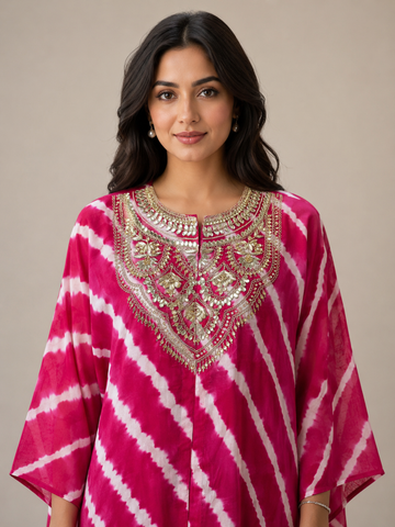 Ranas Pink & Rani Leheriya Ethnic Kaftan