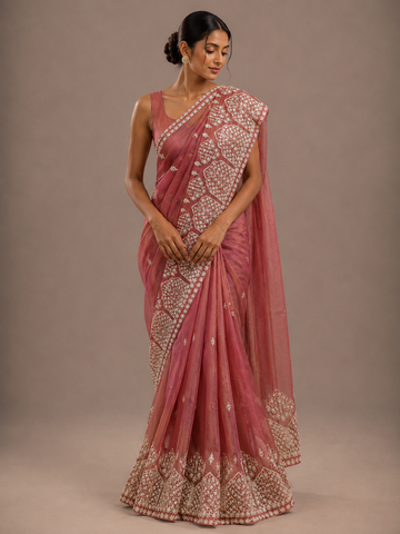 Ranas Rust Color Gota Patti Work Designer Saree