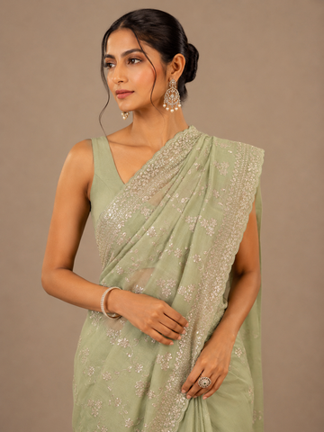 Ranas Pista Green Color Pittan Work Saree