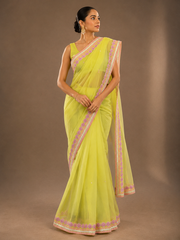 Ranas Yellow Color Organza Fabric Designer Saree