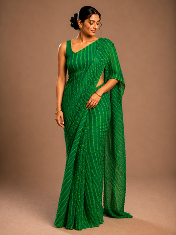Ranas Green Color Leheriya Mothda Saree