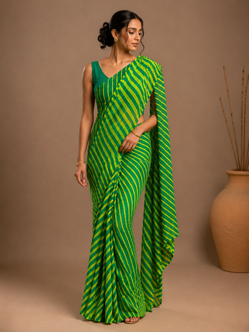 Ranas Green & Yellow Color Leheriya Saree