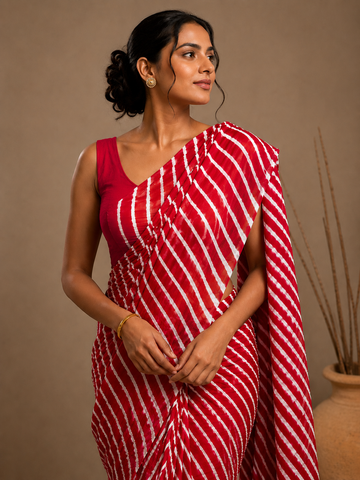 Ranas Red Color Leheriya Saree